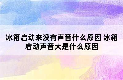 冰箱启动来没有声音什么原因 冰箱启动声音大是什么原因